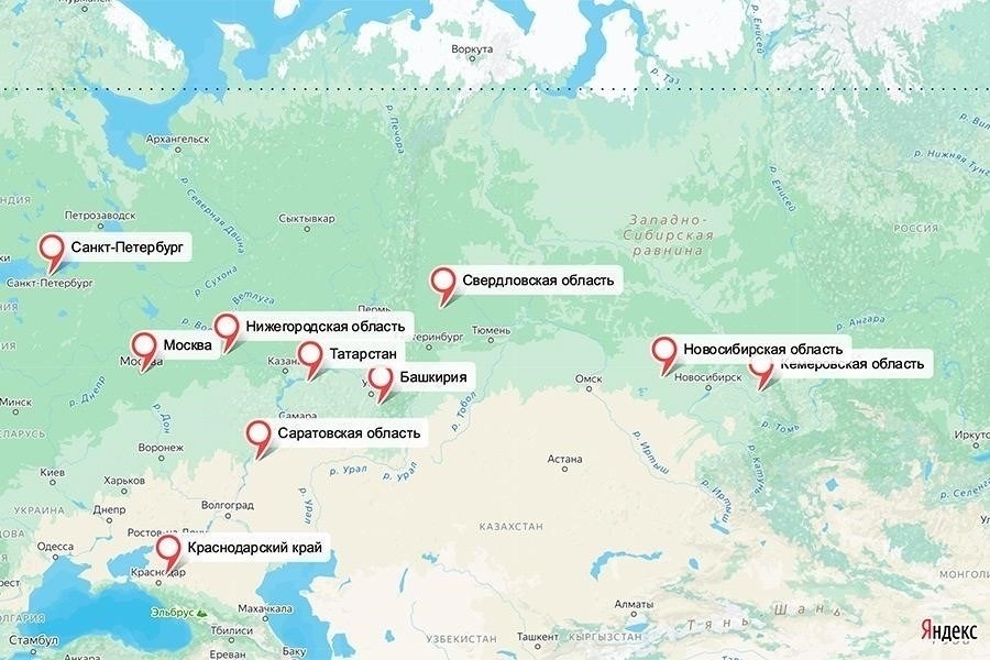 Места, затронутые перебоями в ходе тестирования в Петербурге