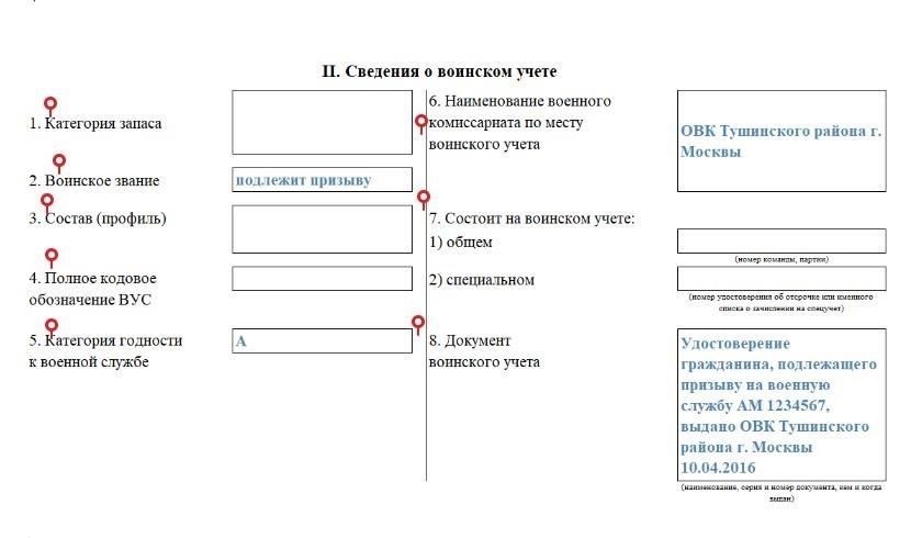 Объяснение конкретных категорий в классификации военного резерва